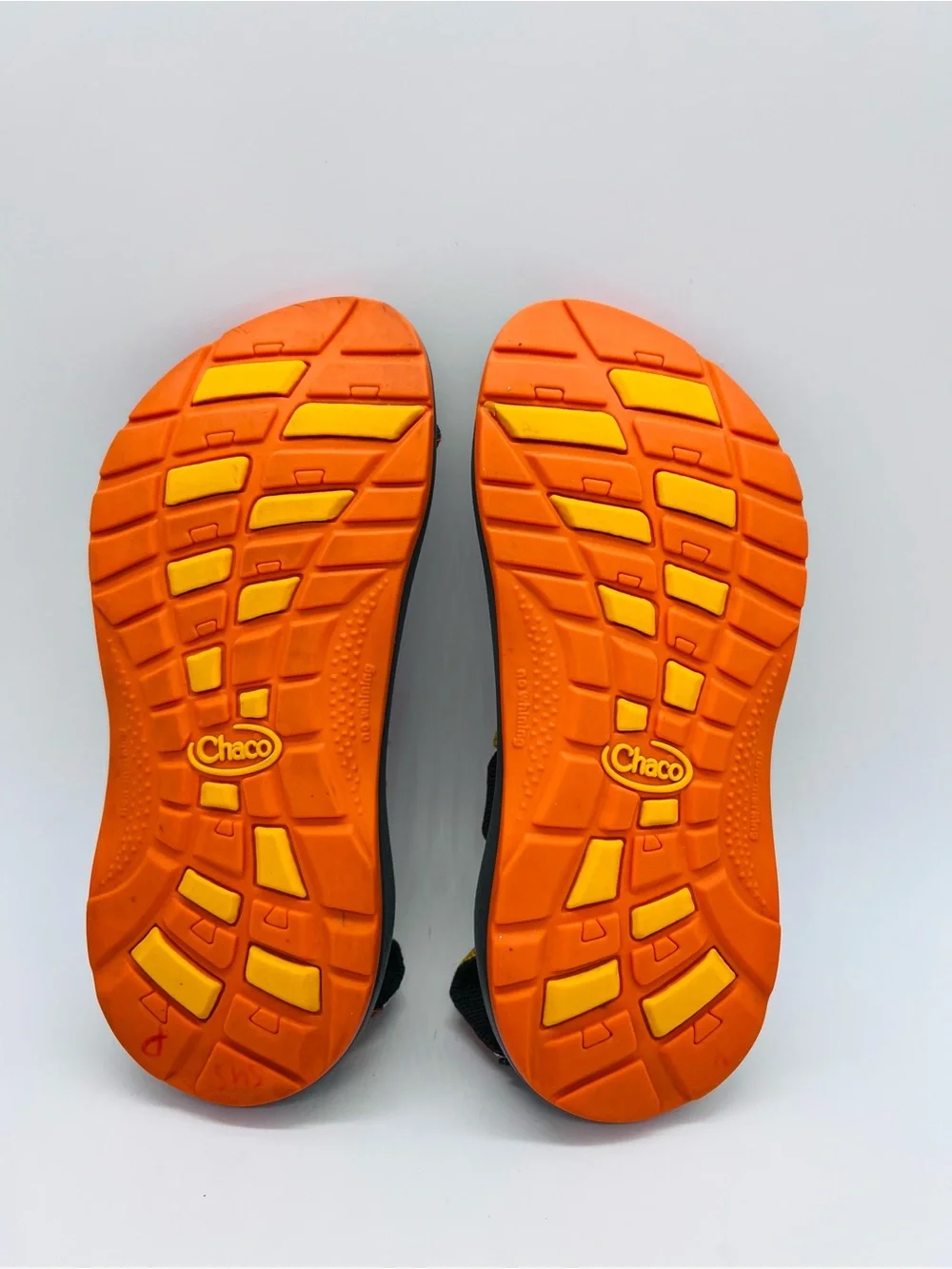 Chaco Kids Z1 Ecotread Sandals in Black, Orange, Yellow Checkerboard Size 3